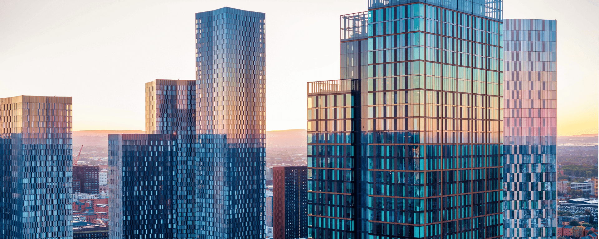 High-rise city towers and UK property investment