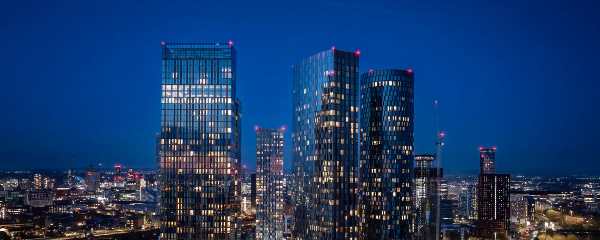 Manchester property developments at night