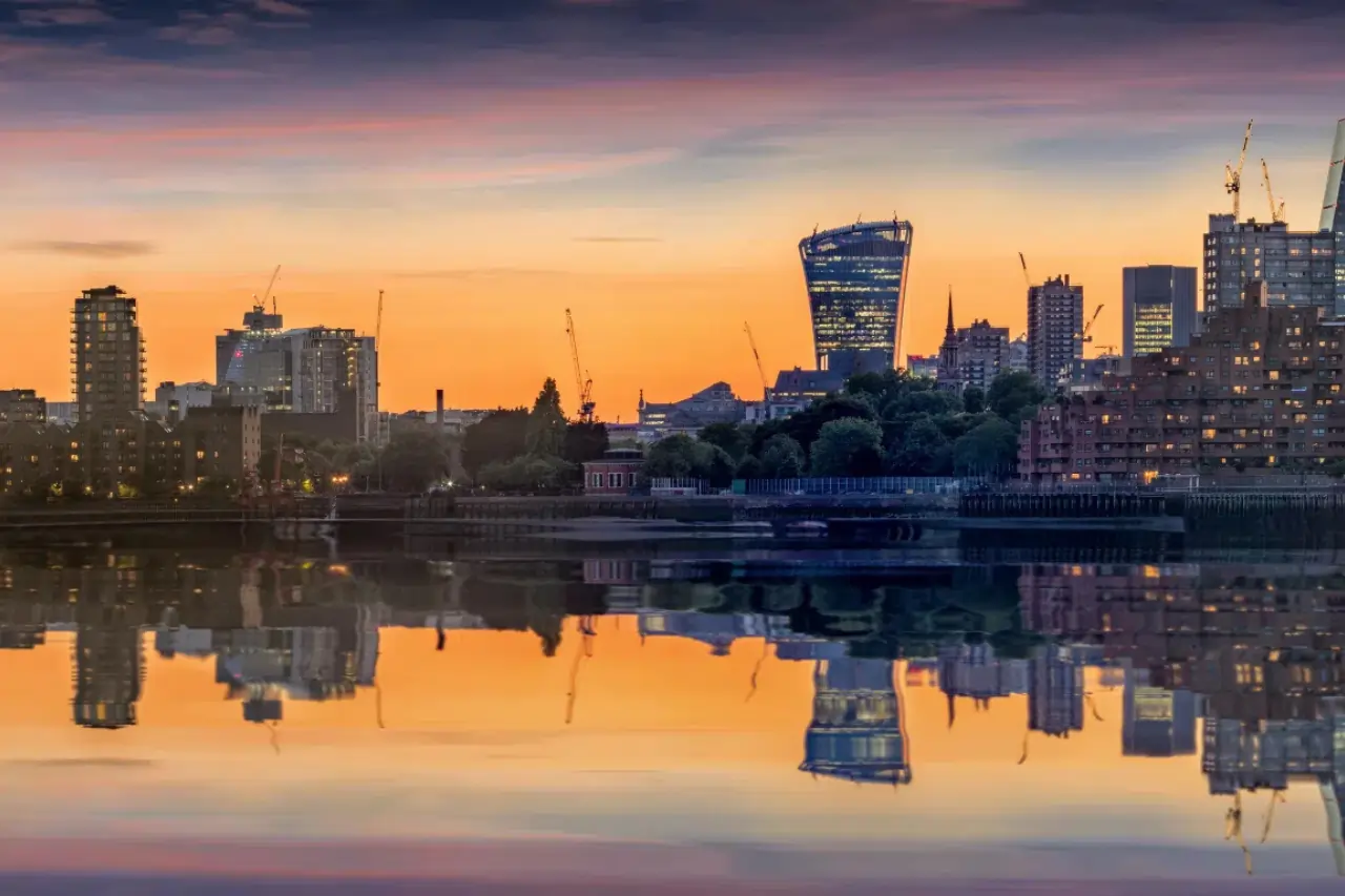 London apartments at sunset
